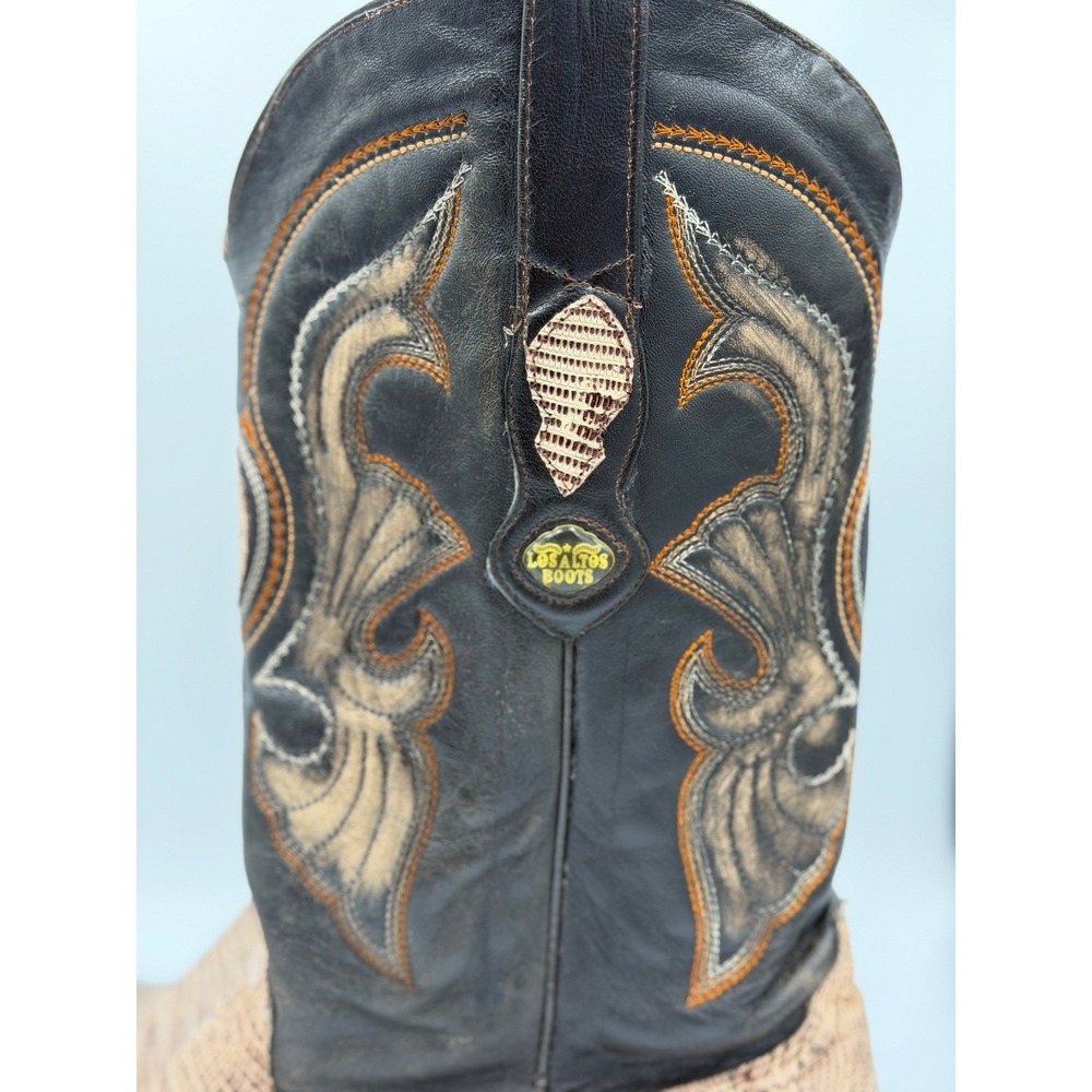 Los Altos Mens Black Tan Western Cowboy Boots Genuine Teju Lizard Snip Toe 12 EE - Picture 2 of 7
